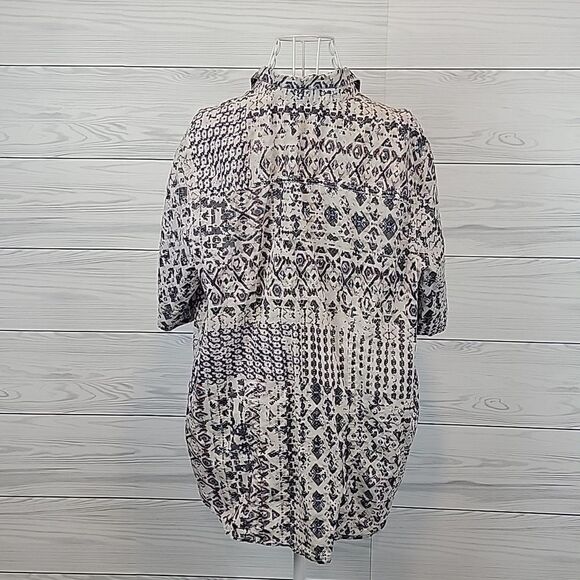 Cafe Marrakesh button-down shirt abstract print - grey & tan Women's Size XL - Picture 6 of 9